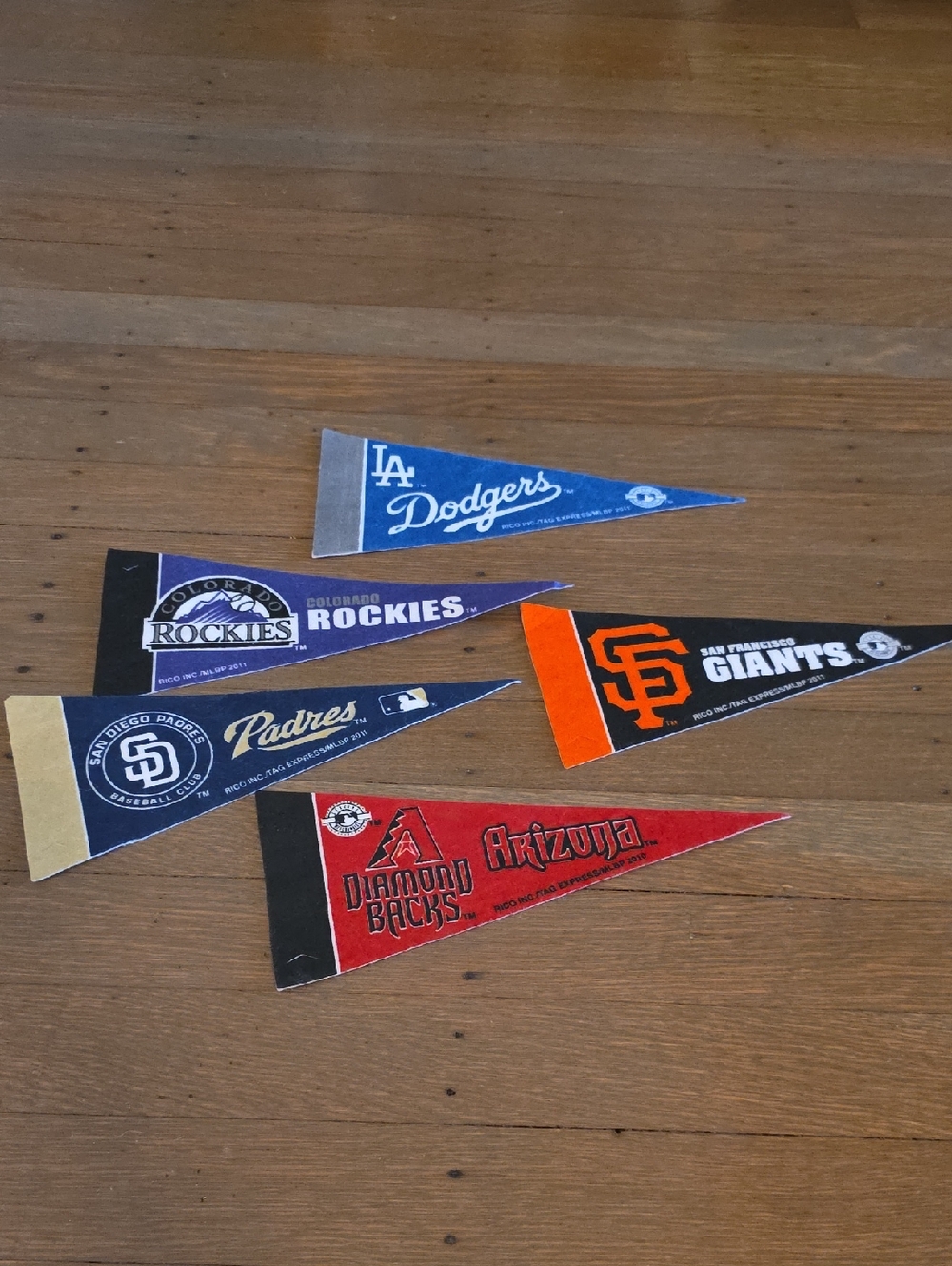 MLB NL West Team Mini Pennant Bundle - Lot Of 5- 4"x9"